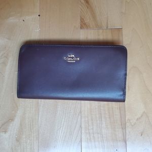 COACH smooth leather bifold wallet in dark purple
